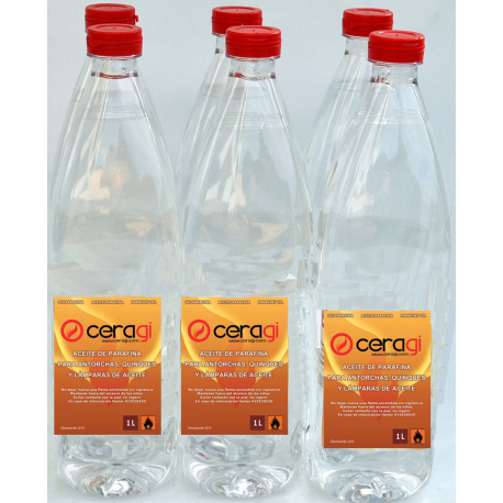 Parafina liquida para lámparas, quinqués y antorchas Caja 6 -12 botellas 1 litro