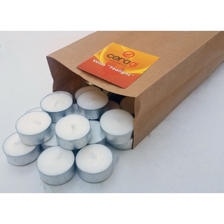 Velas “tealights” Caja 25 u/. Duración 5 h